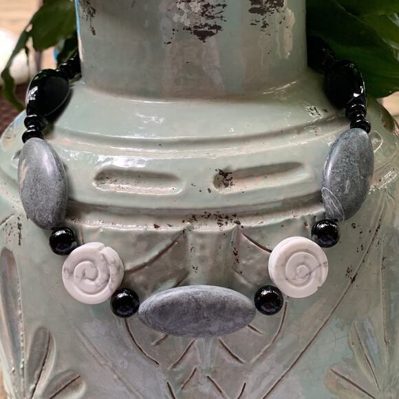 Sterling Silver, Black Onyx, Serpentine and Magnesite Necklace by Jay King - Picture 1 of 4